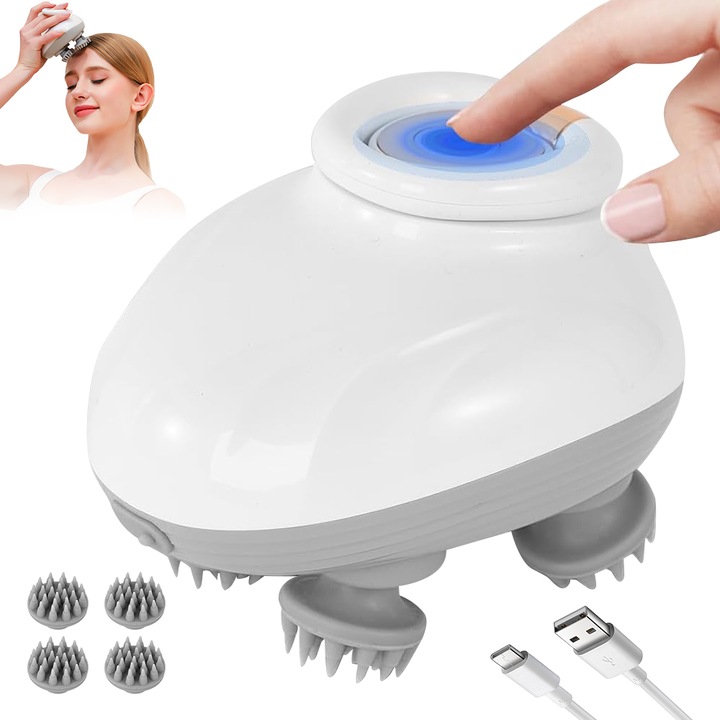 Aparat de masaj electric Juksun, 3 moduri de vibratie, timer, alb, 4.33x3.35 inch