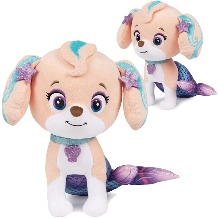 Jucarie de plus Patrula Catelusilor Coral Aqua Pups Caine Sirena 23 cm Spin Master