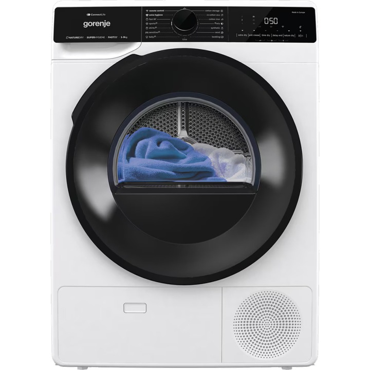 Uscator de rufe Gorenje DPNA92WIFI, clasa D, pompa de caldura, 9 kg, 15 programe, Wi-Fi, alb