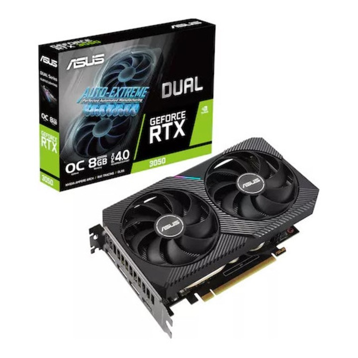 Placa video ASUS GeForce RTX 3050 DUAL OC V2, 8GB GDDR6, 128-bit, 20cm, 2 ventilatoare