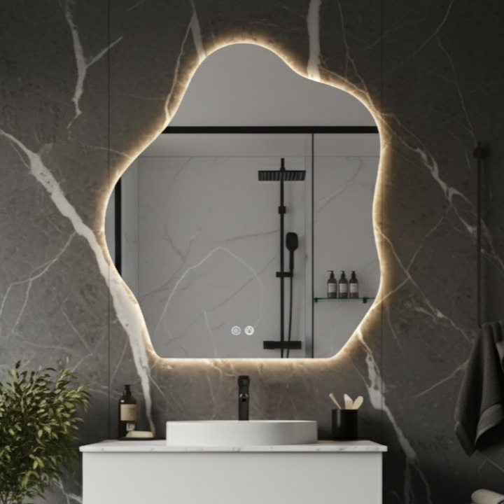 Oglinda LED Futura 70x80cm, 3 nuante de iluminare, protectie IP44, pentru baie