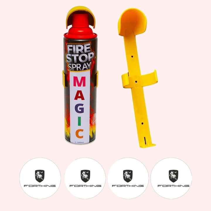 Stingator extinctor spray cu suport de prindere, Auto, Birou, Locuinte, Spatii Comerciale, Magic, capacitate 1000 ml, 4 Stickere auto cu Forthing