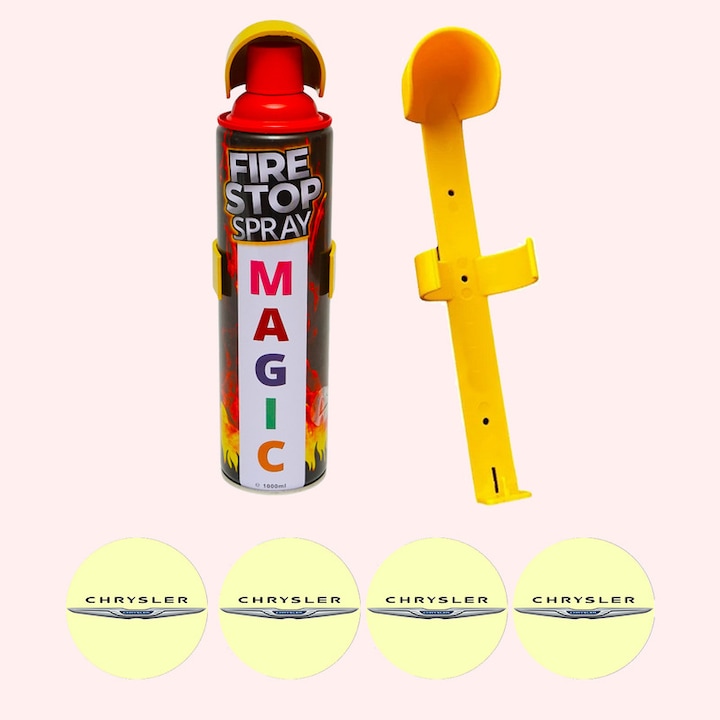 Stingator extinctor spray cu suport de prindere, Auto, Birou, Locuinte, Spatii Comerciale, Magic, capacitate 1000 ml, 4 Stickere auto cu Chrysler