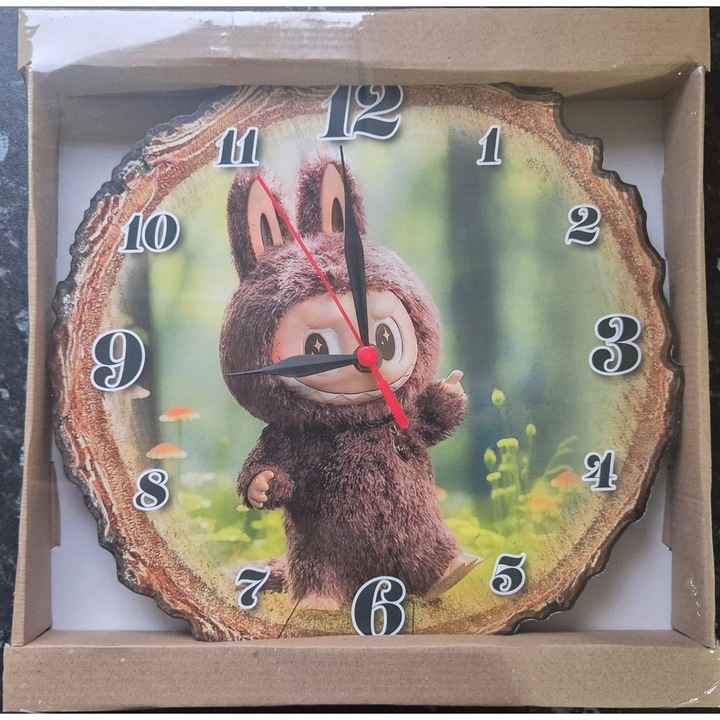 Ceas de perete copii, Labubu, design simpatic, culori calde, 30cm
