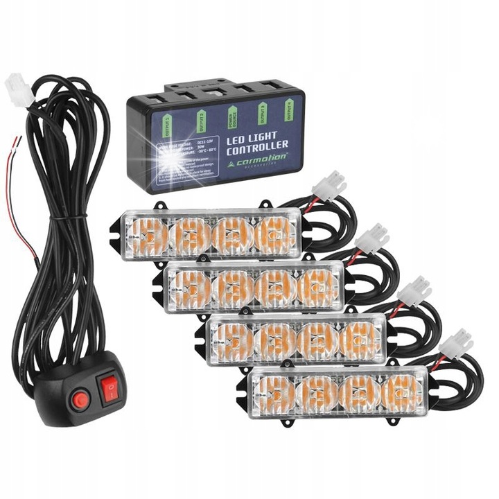 Set 4 lampi stroboscopice LED 12V, pomarancii, rezistente la apa, 16W