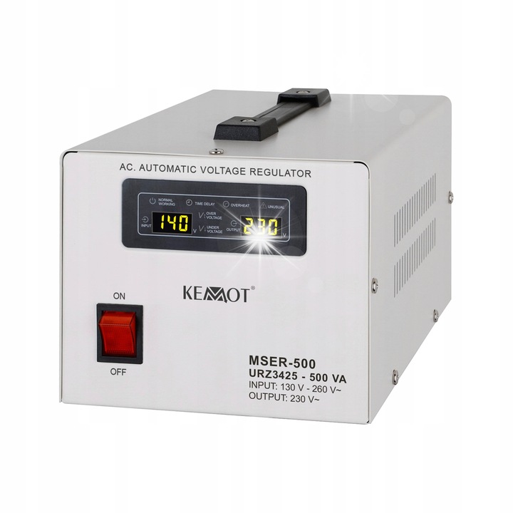 Stabilizator de tensiune KEMOT MSER-500, 500 VA, 2 gniazda, 22,8x14,7x13cm