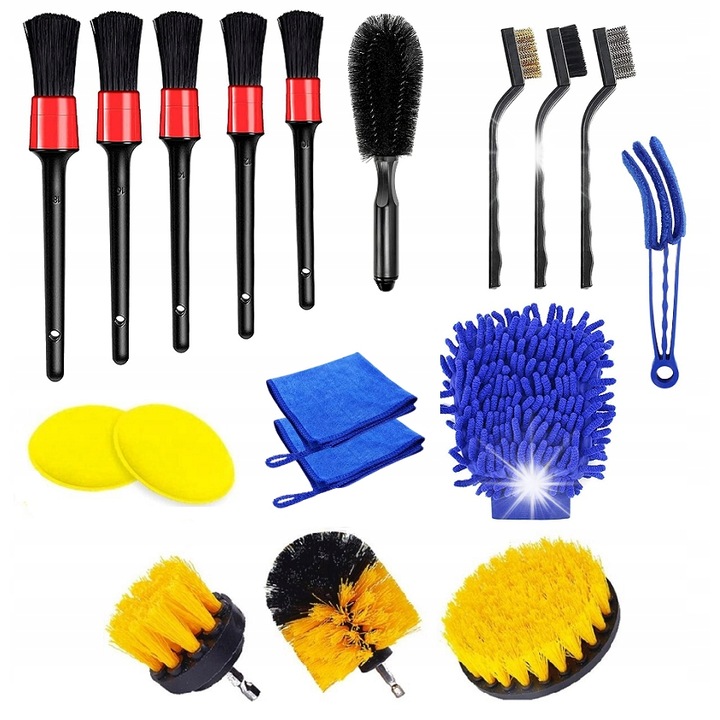 Set de Detailing 18 piese pentru curatarea masinii, carpe din microfibra, diverse dimensiuni