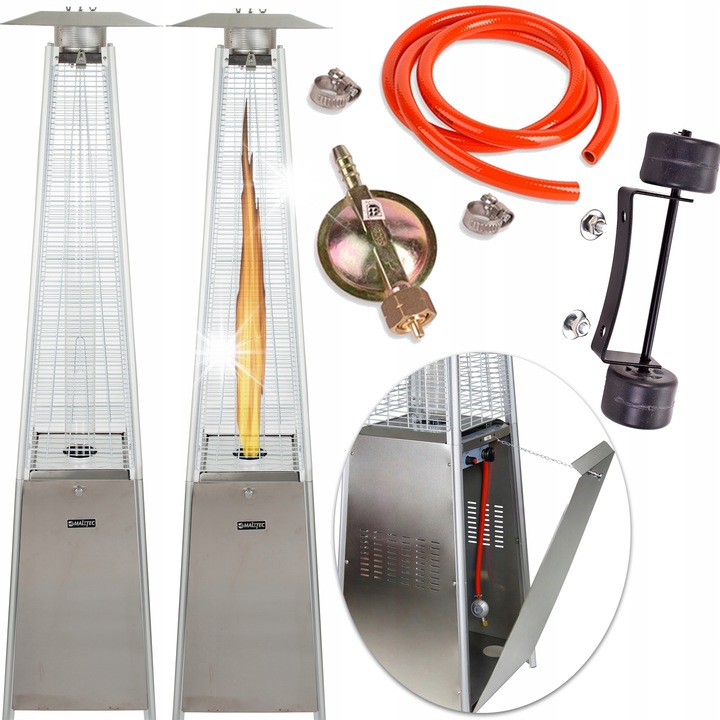MalTec FL255 fűtő napernyő, 9,5 kW, gáz, 2,2m, inox, komplett szett
