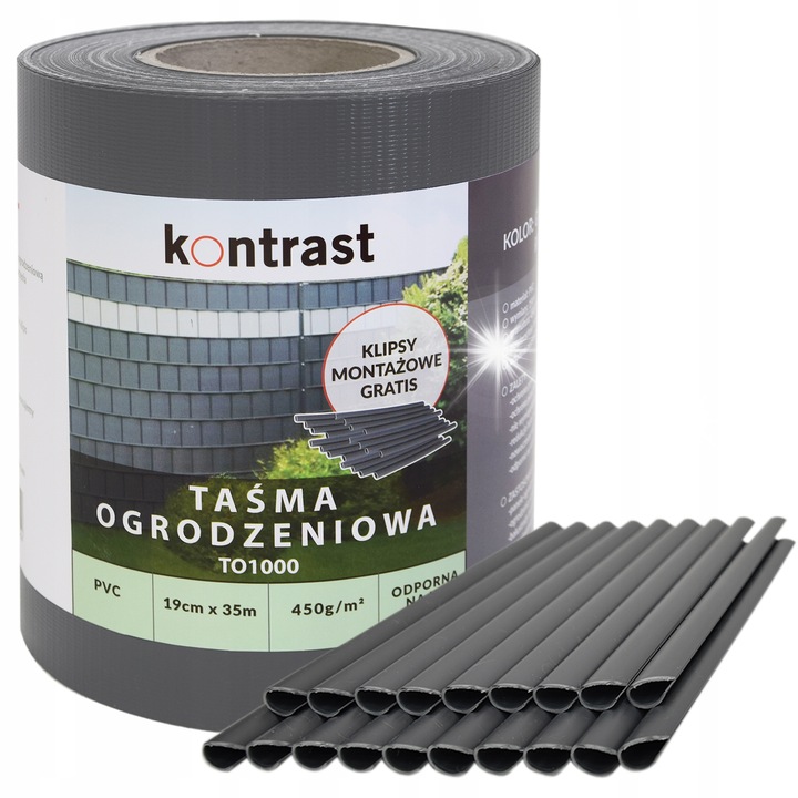 Banda de protectie pentru gard, 35m x 19cm, 20 clipsuri, grafit