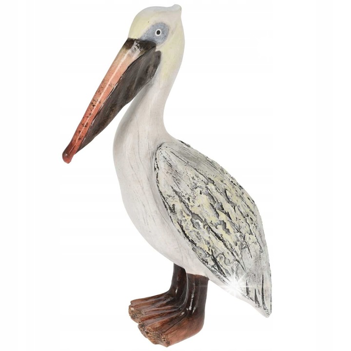 Figurina decorativa Pelikan 30 cm, poliresin, alb, pentru exterior