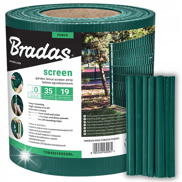 Tasma ogrodzeniowa 19cm x 35m, verde, set 20 clipe