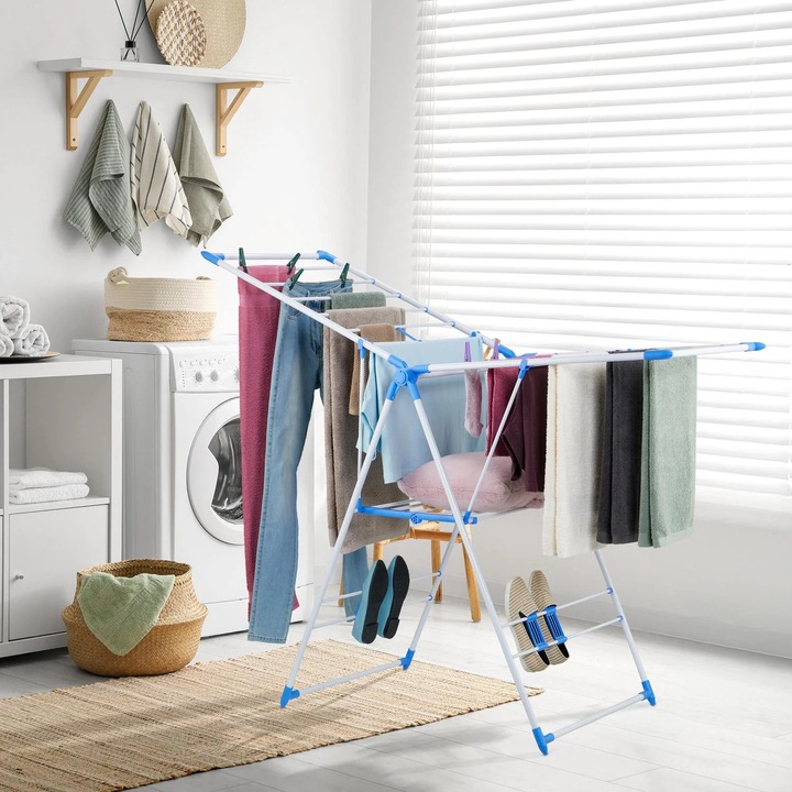 Сгъваем сушилник за пране с 2 крила и поставки за обувки