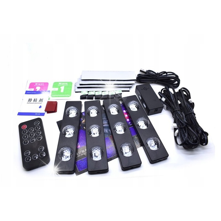 Set iluminare LED RGB 4 module cu pilot, 133x30x19mm