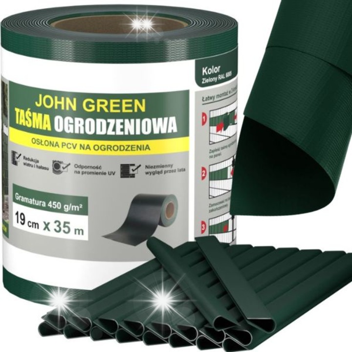 Banda de protectie pentru gard, 19cmx35m, rezistenta la UV, 20 clipsuri, verde inchis
