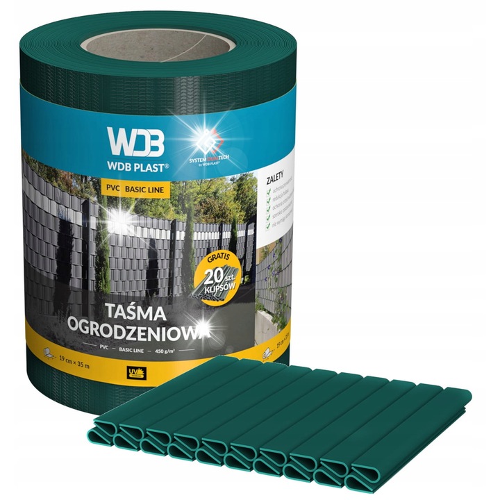 Tasma ogrodzeniowa 19cmx35m verde, 20 clipe, set
