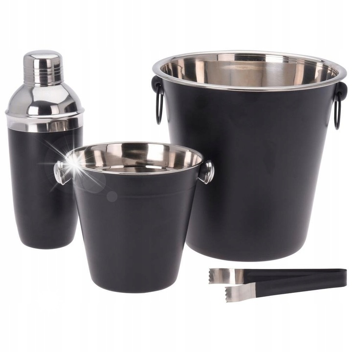Set bar cu shaker si clesti, Excellent Houseware, 4 piese, inox, negru