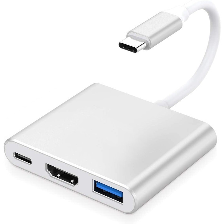 Hub adapter USB Type-C HDMI-vel, USB 3.0-val és Power Delivery porttal, 19 cm – UHD videó kiterjesztés, gyors adatátvitel és egyidejű töltés