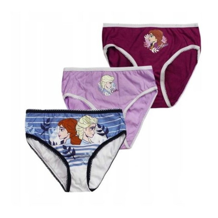 Szett 3 pár Frozen bugyi, lányoknak, Anna és Elsa, 6-8 év
