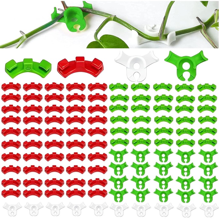 120 db-os klipsz készlet támasztékhoz és kúszónövények vezetéséhez, műanyag, 2 modell, 3 szín, 3,5 cm, többszínű