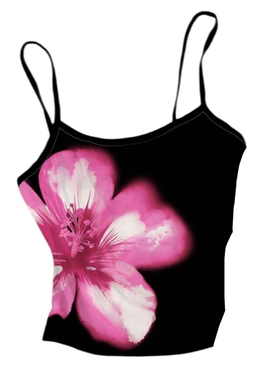 Дамски потник, черен, с цвете, XS