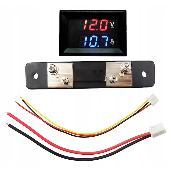 Set Masurator 2 In 1 100V, 50A, Shunt 50A 75Mv, 2 Buc Cabluri Cu Conector, Oem, Tensiune Alimentare Dc 4V 30V, Masurare Curent 0 50A Dc, Masurare Tensiune 0 100V Dc, Precizie 1%, 48 x 29 x 21 mm, Multicolor, 2