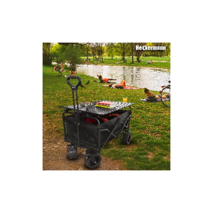 Carucior turistic pliabil Heckermann cu capac, 180L, 250kg, 83x50x57cm, roti mari
