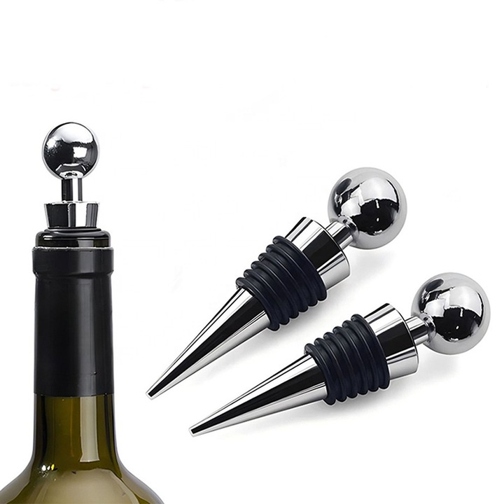 Dop metalic pentru vin – design elegant cu bila cromata, etans si reutilizabil, accesoriu premium pentru iubitorii de vin
