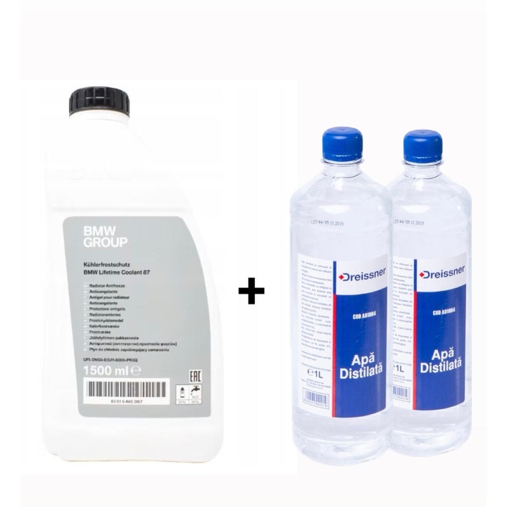 Pachet antigel concentrat BMW albastru 1.5 litri si apa distilata Dreissner 2L