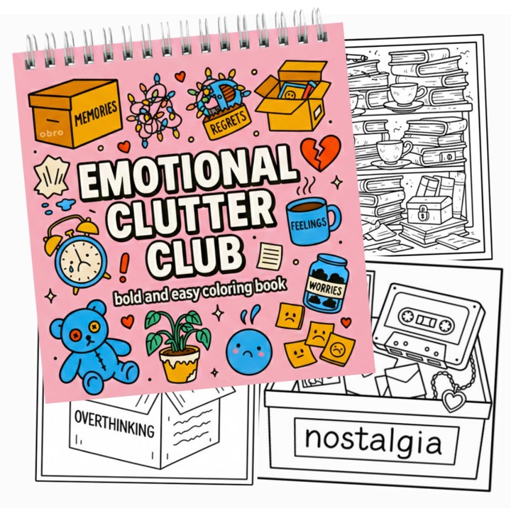 Carte de Colorat cu Pagini Groase OBRO® – Emotional Clutter Club, Stil Whimsical Coco Wyo, Antistres pentru Adulti