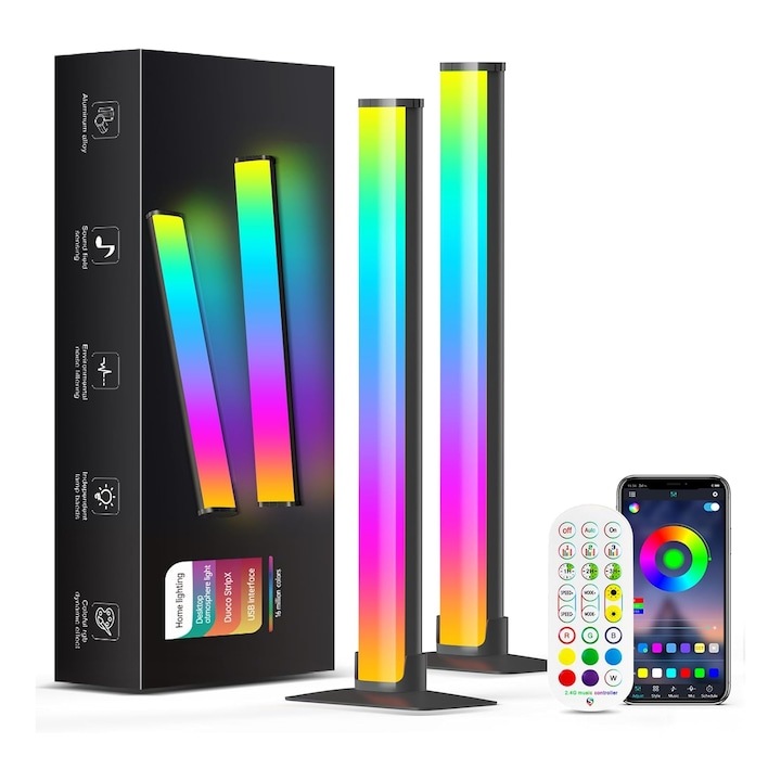 Bara cu LED RGB, cu Aplicatie/Comanda de La Distanta, Lumini Inteligente, 16 Milioane de Culori, Trei Moduri de Control, Conexiune Bluetooth, Sincronizare Muzicala, pentru Jocuri, PC, pentru Divertisment, TV, Multicolor