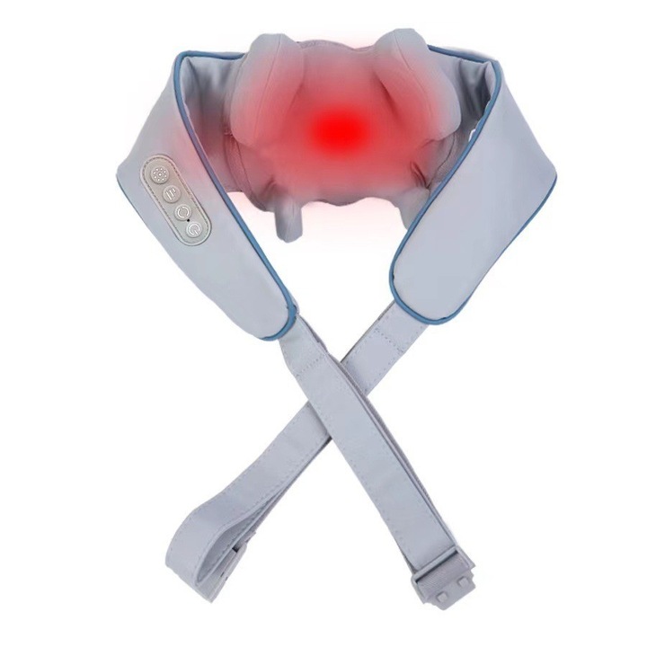 Aparat de masaj pentru gat, umeri si spate, 6D, 42C terapie cu caldura, 2 moduri, 3 niveluri de intensitate, portabil, gri