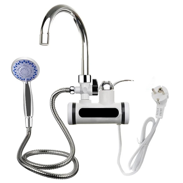 Set Robinet Electric Instant cu Dus, Apa Calda 3000W, LED 30-60°C, Incalzire Rapida, Fara Boiler