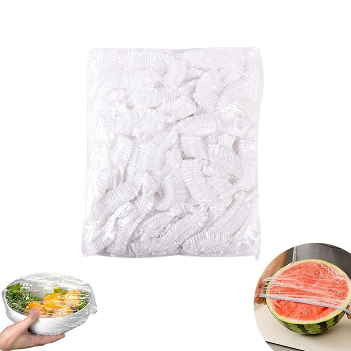 Folie alimentara, asskanaer, Set 200 folii alimentare reutilizabile, Design elastic, Reutilizabile, Impermeabila, Protectie usoara impotriva prafului si insectelor, Pentru acoperit boluri 25 cm, Material PE grad alimentar, 42 cm, Transparent