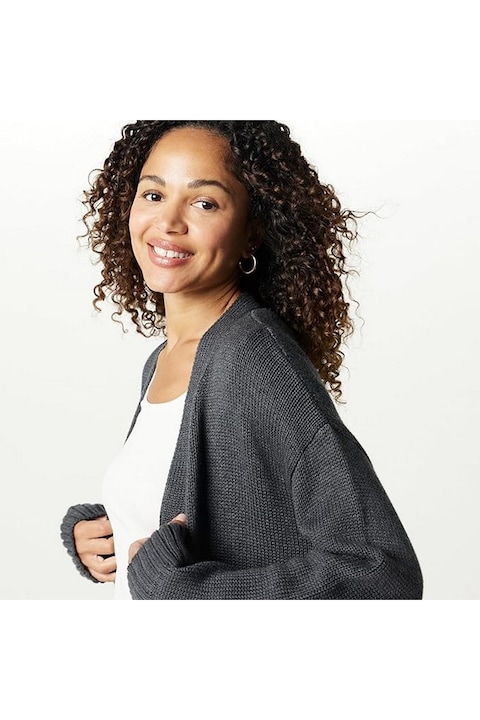 Cardigan scurt, The Drop, gri, 4XL, amestec de bumbac, croiala lejera