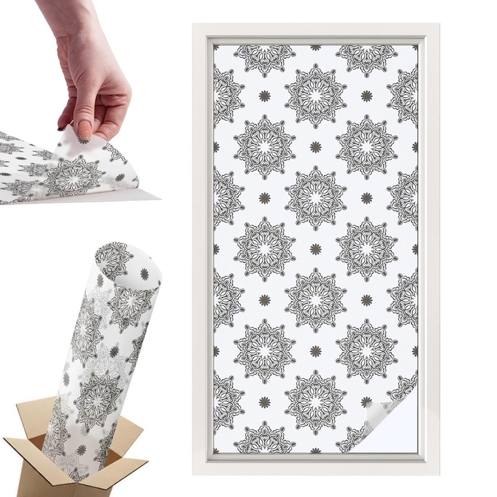 Dekoratív ablakfólia, Wallfluent, Klasszikus rozetták, Fehér, 50x100 cm, Dekoratív, Zuhanyzóhoz, Ajtókhoz és Ablakokhoz, Intimvédelem és UV-védelem, 010450850010000033464