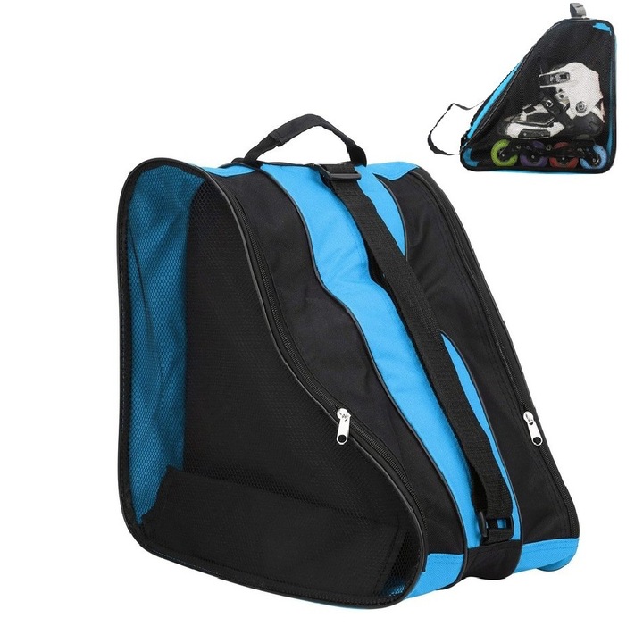 Geantă transport Zola pentru patine și role, 2 compartimente, negru/albastru, 40x38x28cm
