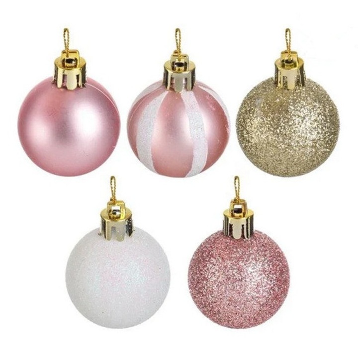 Set Premium AB HOMES Globuri de Craciun Roz, Alb si Sampanie cu Glitter, Ø4cm, 20 Bucati – Decor Festiv Lux