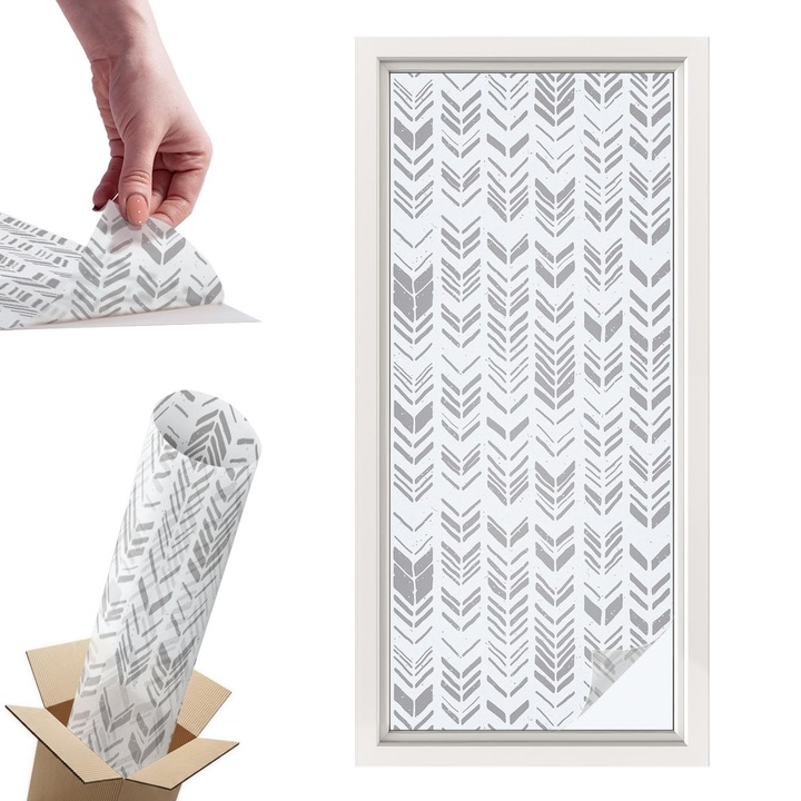 Folie pentru confidentialitate, Wallfluent, Model de sageata, Gri, 50x116 cm, Pentru Usi de Sticla, Autoadeziva Decorativ, 010450850040000033402