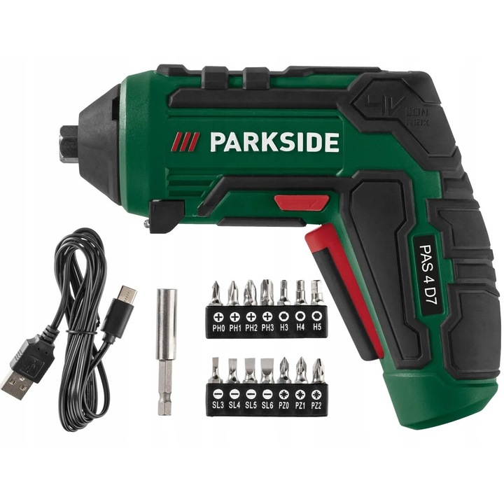 Акумулаторен ударен винтоверт Parkside, 4V, 10Nm, USB-C, комплект 15 бита, 200 мин