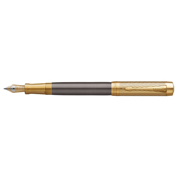 Parker Duofold Pioneer töltőtoll, szürke, 23K arany bevonat, 18K arany kétszínű tollhegy, Centennial méret