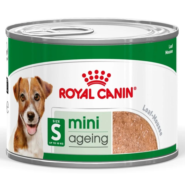 Hrana umedă pentru câini Royal Canin Mini Ageing 8+, 195 g, pentru seniori mici, până la 10 kg, cu aport optim de nutrienți, textură pateu