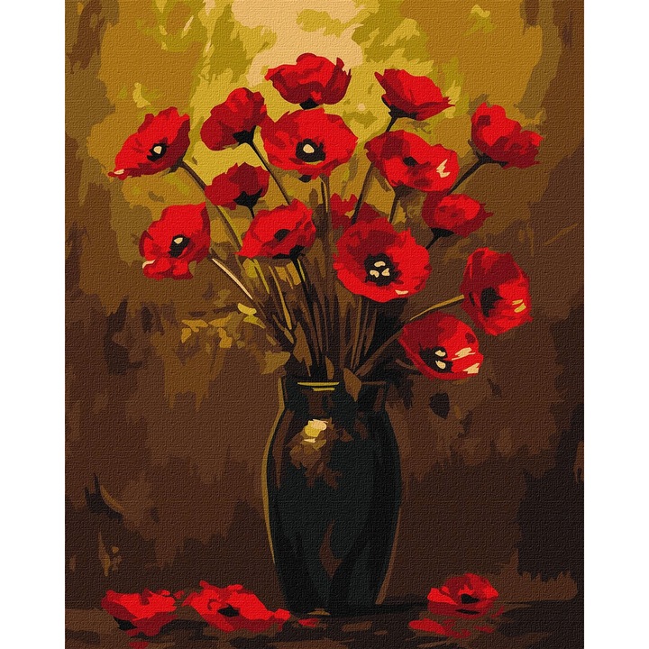 Set pictura pe numere, cu sasiu, Buchet de maci - culori metalizate, 40x50 cm