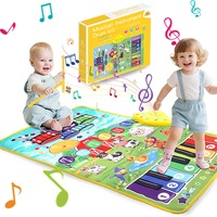 Covoras muzical 3 in 1 interactiv copii, 9-18 luni, 80x50cm, 25 Melodii, 8 Animalute, 8 Instrumente muzicale, cu 2 bete, Multifunctionala Centru activitati pentru bebelusi, jucarii muzicale pentru copii mici claviatura de pian