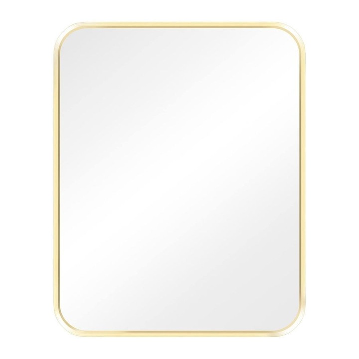 Огледало за стена Navaris, правоъгълно, 50 x 40 см, с алуминиева рамка, златист завършек, заоблени ъгли, вертикален или хоризонтален монтаж
