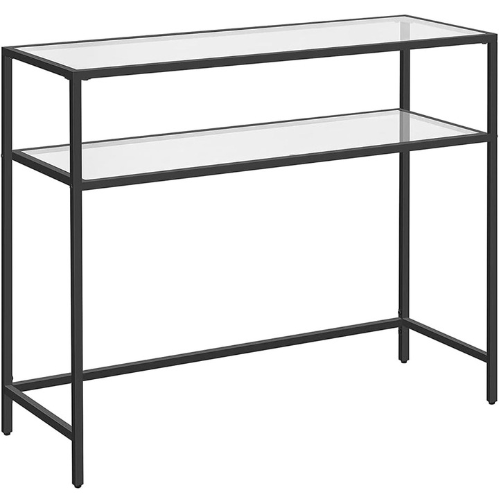 Конзолна маса VASAGLE, 2 нива, закалено стъкло, черен метал, 100x35x80см