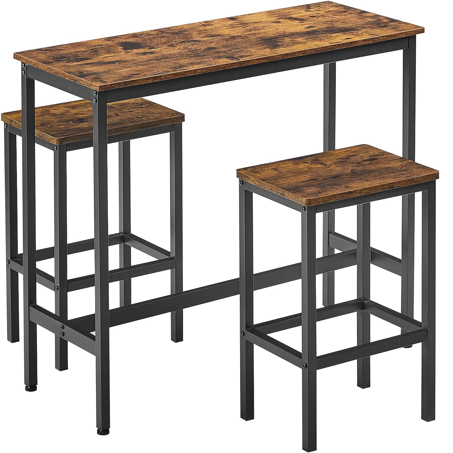 Set masa de bar cu 2 scaune, cadru din otel, blat lemn, design ...