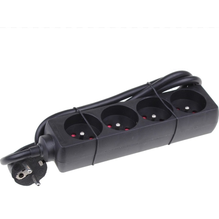 Prelungitor cu 4 prize, Chacon, negru, 1, 5m