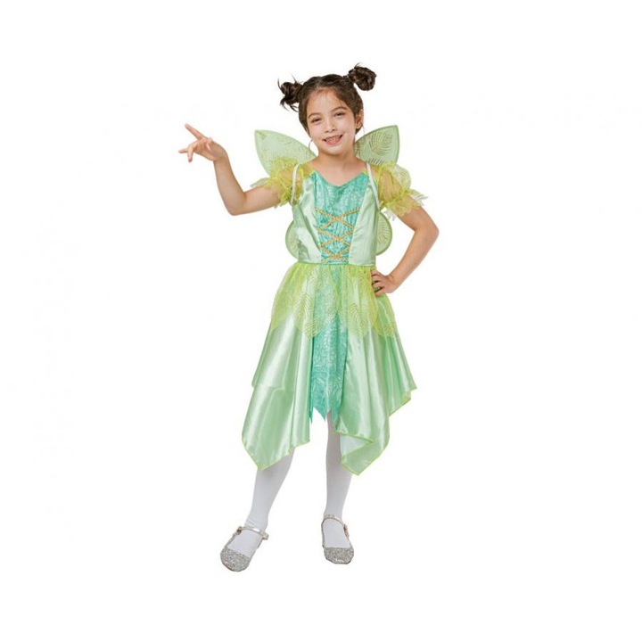 Costum carnaval copii Godan Zana Verde 120/130 cm set cu rochie si aripi