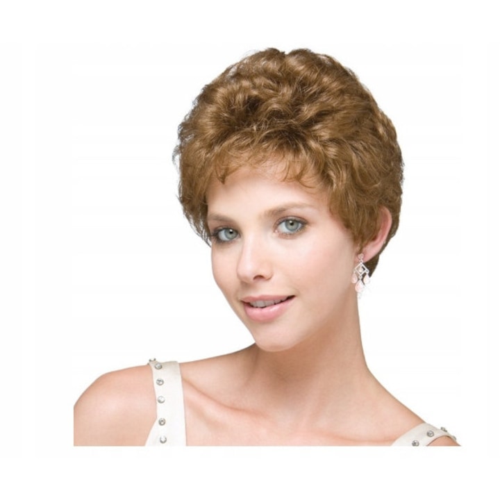 Peruca scurtă sintetica Pixie Cut, mix maro, dimensiune reglabilă 21"-22"