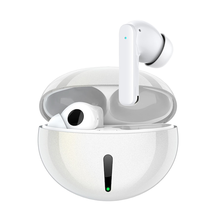 Casti Wireless Bluetooth6.0 Model G6 intra-ureche cu reducere a zgomotului, control inteligent, autonomie extrem de lunga, latenta redusa la nivel gaming, stereo bilateral dual, calitate HD si compatibile cu toate modelele de telefoane, Alb